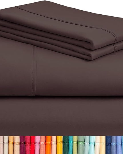 LuxClub Twin XL Sheets - Soft Twin Bed Sheets for-Boys-and-Girls-4 PC Deep Pockets 18" Eco Friendly Wrinkle Free-Kids-Fitted Sheets Machine Washable Hotel Bedding Silky Soft - Brown Twin XL - LeafyLoom