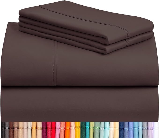 LuxClub Twin XL Sheets - Soft Twin Bed Sheets for-Boys-and-Girls-4 PC Deep Pockets 18" Eco Friendly Wrinkle Free-Kids-Fitted Sheets Machine Washable Hotel Bedding Silky Soft - Brown Twin XL - LeafyLoom