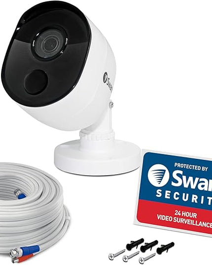 Swann Indoor/Outdoor Home Security Camera, 1080p PIR Bullet Cam, Infrared Night Vision, Thermal Heat Sensing, BNC Wired Add to DVR, SWPRO-1080MSB, 1080p Bullet Security Camera (SWPRO-1080MSB-US) SwannUSA