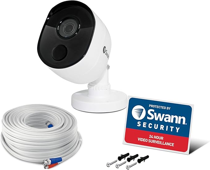 Swann Indoor/Outdoor Home Security Camera, 1080p PIR Bullet Cam, Infrared Night Vision, Thermal Heat Sensing, BNC Wired Add to DVR, SWPRO-1080MSB, 1080p Bullet Security Camera (SWPRO-1080MSB-US) SwannUSA