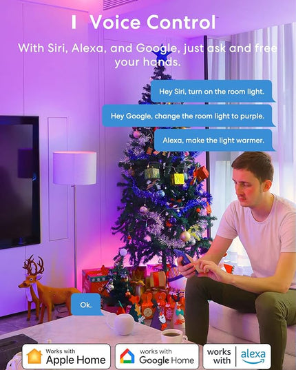 meross Smart Light Bulb, Smart WiFi LED Bulbs Compatible with Apple HomeKit, Siri, Alexa, Google Assistant and SmartThings, Dimmable E26 Multicolor 2700K-6500K RGB, 810 Lumens 60W Equivalent meross
