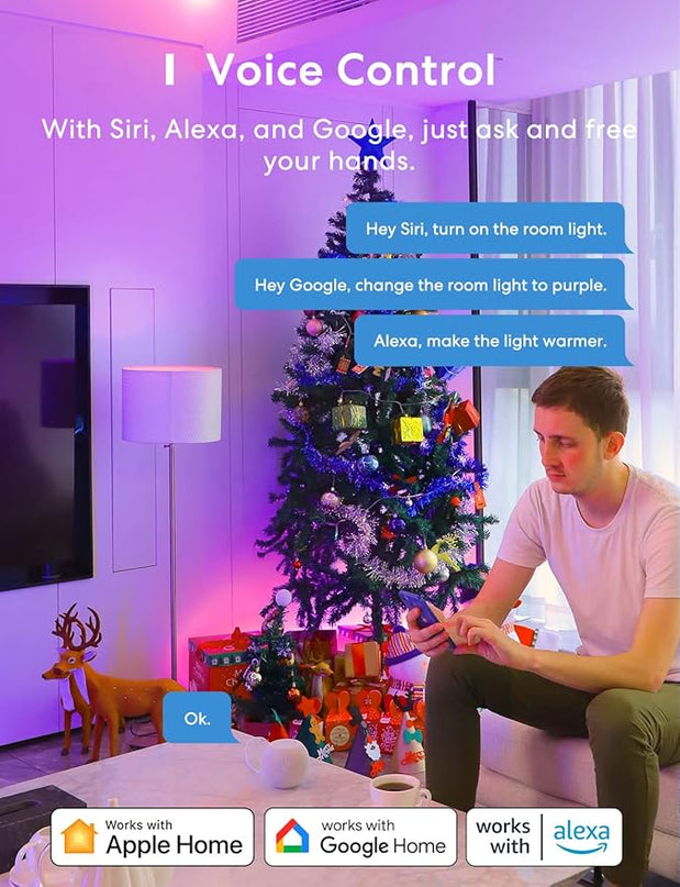 meross Smart Light Bulb, Smart WiFi LED Bulbs Compatible with Apple HomeKit, Siri, Alexa, Google Assistant and SmartThings, Dimmable E26 Multicolor 2700K-6500K RGB, 810 Lumens 60W Equivalent meross