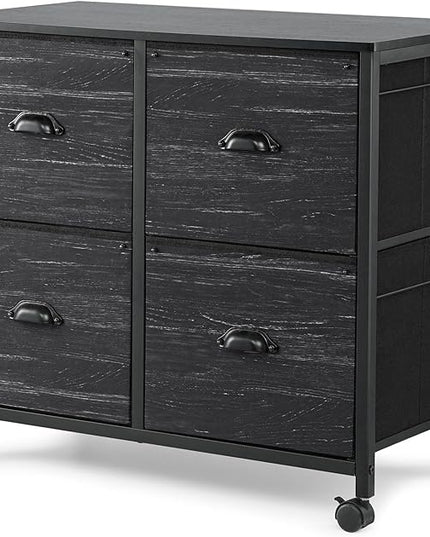 TOPSKY 4 Drawers Mobile Fabric Lateral File Cabinet with Casters for Letter SIze File (Black) - LeafyLoom