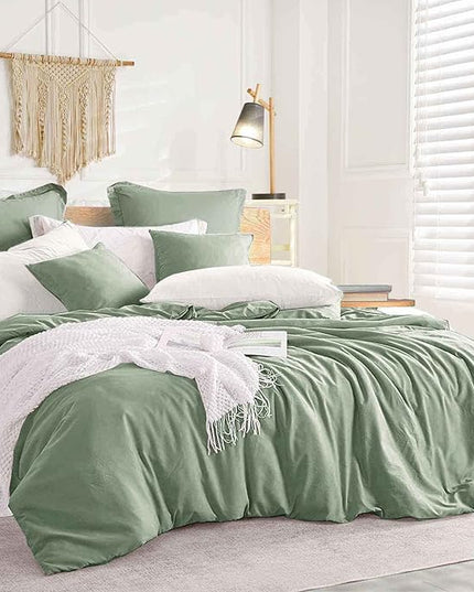 ETDIFFE Sage Green King Comforter Set, 3 Piece Aesthetic Modern Bedding Set - All Season Farmhouse Soft & Lightweight Microfiber Down Alternative Comforter Bed Set with 2 Pillow Shams for Women Men - LeafyLoom