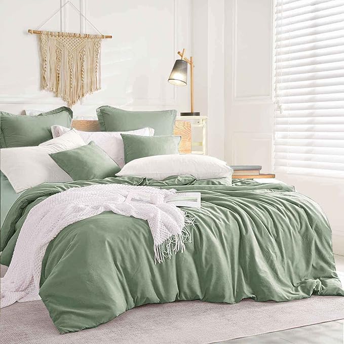 ETDIFFE Sage Green King Comforter Set, 3 Piece Aesthetic Modern Bedding Set - All Season Farmhouse Soft & Lightweight Microfiber Down Alternative Comforter Bed Set with 2 Pillow Shams for Women Men - LeafyLoom