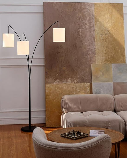 Globe Electric 65913 79" 3-Light Floor Lamp, Matte Black, White Linen Shade, in-Line On/Off Foot Switch - LeafyLoom