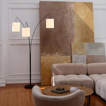Globe Electric 65913 79" 3-Light Floor Lamp, Matte Black, White Linen Shade, in-Line On/Off Foot Switch - LeafyLoom