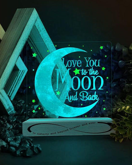 Romantic Valentines Gifts, Love You Moon and Back Infinity & Beyond 3D Illusion Lamp USB Powered Acrylic Night Light for Girlfriend Boyfriend Him Her Husband Wife on Birthday Anniversary - LeafyLoom