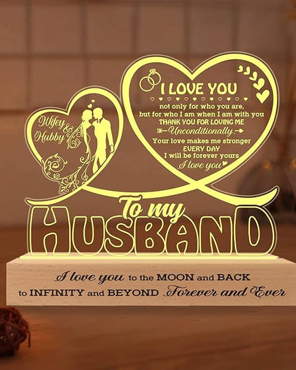 Gifts for Husband from Wife, Husband Gifts Acrylic 3D Led, Husband Birthday Gifts, Anniversary Wedding Gifts, Fathers Day Presents for Him Husband Boy Friend, Thank You Gift - LeafyLoom