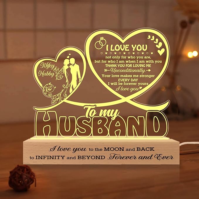 Gifts for Husband from Wife, Husband Gifts Acrylic 3D Led, Husband Birthday Gifts, Anniversary Wedding Gifts, Fathers Day Presents for Him Husband Boy Friend, Thank You Gift - LeafyLoom