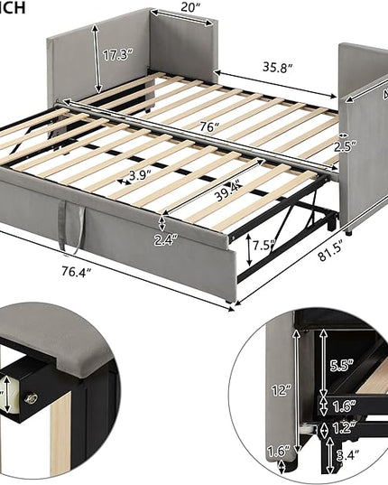 Bellemave Twin Size Upholstered Daybed with Pop up Trundle,Velvet Twin Daybed Frame,Twin to King Daybed,Day bed with Trundle Bed Twin,Tufted Sofa Bed Daybed,Bedroom,Living Room,Guest Room(Gray) - LeafyLoom