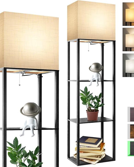 RUNTOP Plus Floor Lamp with Shelves, Shelf Lamp with 15W LED Bulb, 3 Colors, Memory Function, Wide Display Shelf for Collectibles Storge, Shelf Floor Lamps for Living Room, Standing Lamp for Bedroom - LeafyLoom
