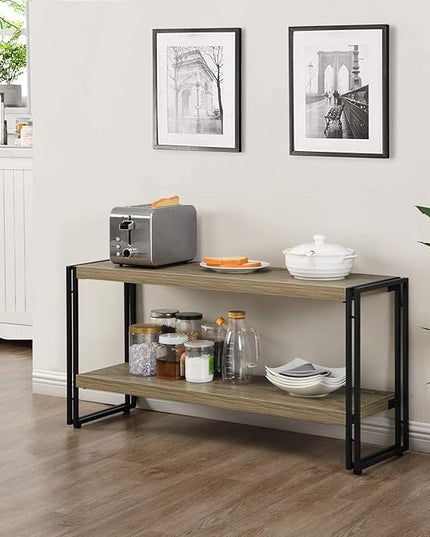 Small Industrial Bookshelf 2 Shelf Bookcases and Book Shelves for Living Room/Bedroom Wood Metal Rustic Oak - LeafyLoom