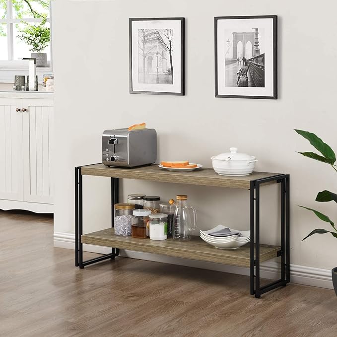 Small Industrial Bookshelf 2 Shelf Bookcases and Book Shelves for Living Room/Bedroom Wood Metal Rustic Oak - LeafyLoom