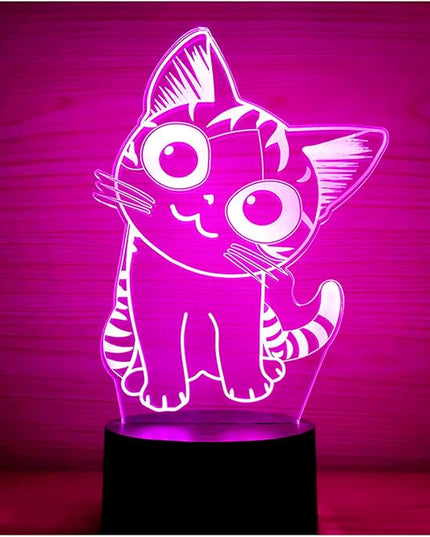 3D Optical Illusion LED Night Light, Boy Girl Kids Baby Sleep Desk Lamp Touch Control 7 Color Change USB Powered for Home Decorations or Holiday Gifts (Cat) - LeafyLoom