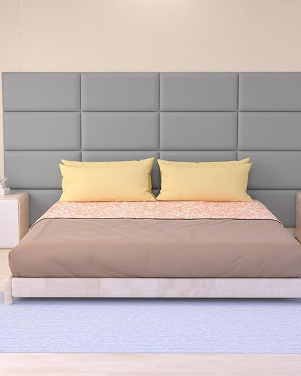 Peel and Stick Headboard for Twin and king in Grey Headboard panels for wall, 3D Anti-Collision Wall Panel, Self-Adhesive Bedroom/Living Room Upholstered Wall Panel (12 Panels/11.8" x 23.6") - LeafyLoom