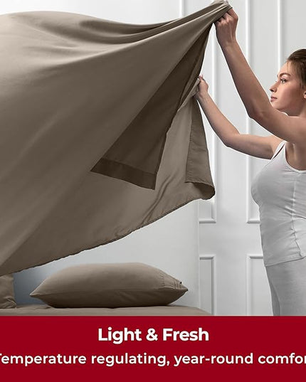 Mellanni Split King Sheets Set - 7 PC Iconic Collection Bedding Sheets & Pillowcases - Ultra Soft, Cooling Bed Sheets - Deep Pocket up to 16 inch - 7 PC (Split King, Dark Taupe w/Extra Pillow Cases) - LeafyLoom