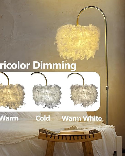 White Feather Floor Lamp 3 Color Temperature includes LED Bulb Simple Modern Curved Floor Lamp for Living Room Bedroom Office - LeafyLoom