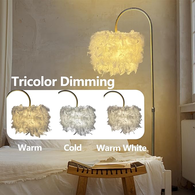 White Feather Floor Lamp 3 Color Temperature includes LED Bulb Simple Modern Curved Floor Lamp for Living Room Bedroom Office - LeafyLoom