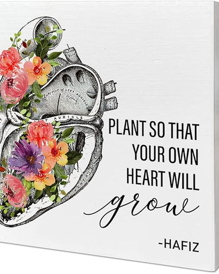 Home Office Desk Wooden Box Sign Decor, Plant So That Your Own Heart Will Grow, Inspirational Quotes Desk Decor Motivational Desk Decorations for Women Men Student Office Classroom School - LeafyLoom