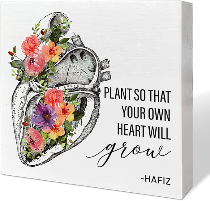 Home Office Desk Wooden Box Sign Decor, Plant So That Your Own Heart Will Grow, Inspirational Quotes Desk Decor Motivational Desk Decorations for Women Men Student Office Classroom School - LeafyLoom