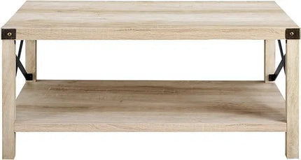 Walker Edison Sedalia Modern Farmhouse Metal X Coffee Table, 40 Inch, White Oak - LeafyLoom