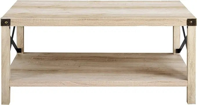 Walker Edison Sedalia Modern Farmhouse Metal X Coffee Table, 40 Inch, White Oak - LeafyLoom