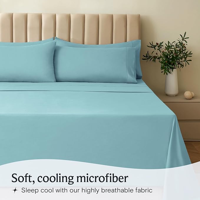 LuxClub 4 PC Sheet Bed Sheets Deep Pockets 18" Eco Friendly Wrinkle Free-Kids-Fitted Sheets Machine Washable Hotel Bedding Silky Soft - Aqua Twin XL - LeafyLoom