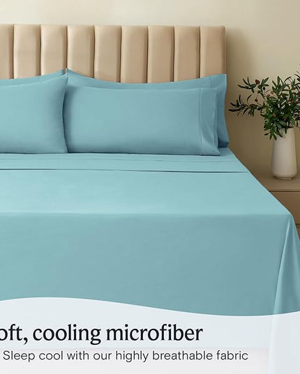 LuxClub 6 PC California King Sheet Set, Breathable Luxury Bed Sheets, Deep Pockets 18" Wrinkle Free Cooling Sheets Machine Washable Hotel Bedding Silky Soft - Aqua Cal King - LeafyLoom