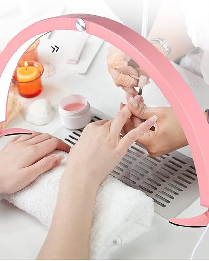29in Half Moon Light for Nail Desk,40W Half Moon Nail Lamp for Desk,Led Nail Tech Lamp with Wire Controller & Remote,Table Lamp for Nails,Tattoo,Eyebrows, 7 Cool/Warm Tones & 10 Brightness - LeafyLoom