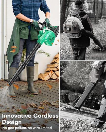 K I M O. Cordless Leaf Blower Vacuum Combo 4 IN 1, 3 Nozzles for Inflation & Compression,3 Modes & Variable Speed, 20000RPM 150MPH, 2000mAh Battery, Extended Tube, Mini Leaf Blowers for Lawn Care|Yard - LeafyLoom