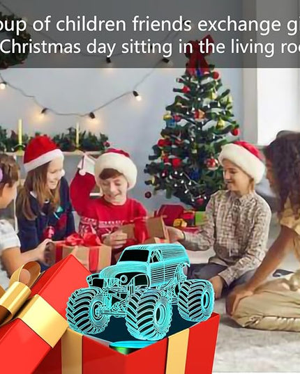 Monster Trucks Night Light for Boys 3D LED Lamp, Home Decor Lighting for Kids Room, Perfect Kids Room Decor, Inspired by The Iconic Grave Digger Monster Truck, Ideal Gift for Kids Fans - LeafyLoom