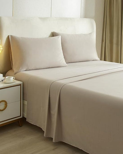 HighBuy Beige Full Size Sheet Set Extra Soft Deep Pocket Sheets Set,4 Piece Bed Fitted Sheets Fit 16 Mattress,Wrinkle,Fade,Stain Resistant Cooling Bed Sheets,Fitted Sheets,Pillowcases Set (Full,Beige) - LeafyLoom