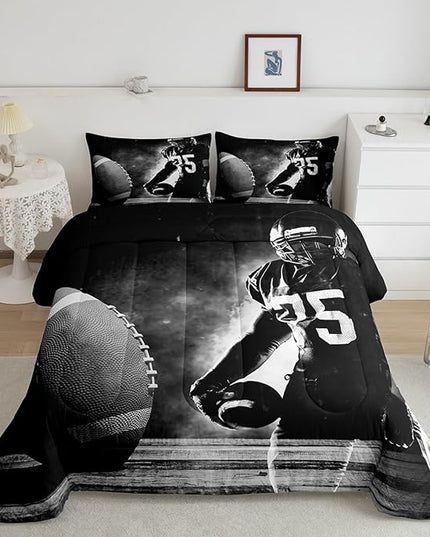 Erosebridal Football Down Comforter for Kids Boys Girls Teens Sports Theme Comforter Set Soccer Pattern Duvet Insert Football Match Bedding Set Youth Bedroom Decor Quilted with 2 Pillowcase,King - LeafyLoom