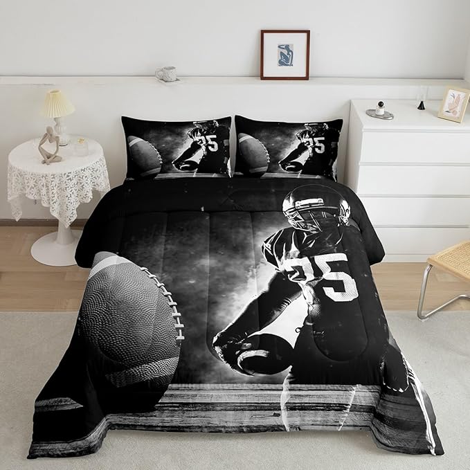 Erosebridal Football Down Comforter for Kids Boys Girls Teens Sports Theme Comforter Set Soccer Pattern Duvet Insert Football Match Bedding Set Youth Bedroom Decor Quilted with 2 Pillowcase,King - LeafyLoom