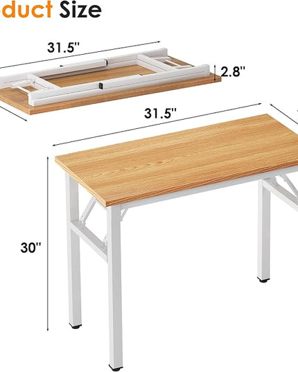 Need Small Computer Desk 31.5 inches Folding Table No Assembly Sturdy Small Writing Desk Folding Desk for Small Spaces, Teak & White AC5-8040-BW - LeafyLoom