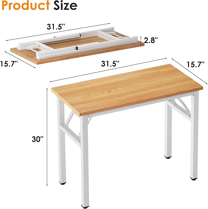 Need Small Computer Desk 31.5 inches Folding Table No Assembly Sturdy Small Writing Desk Folding Desk for Small Spaces, Teak & White AC5-8040-BW - LeafyLoom