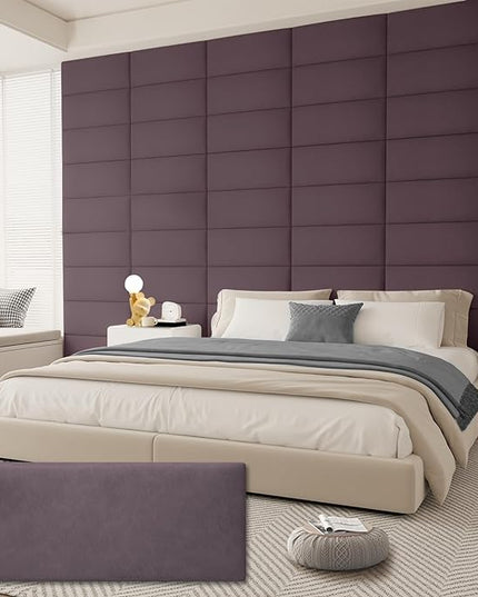 King Headboard, Wall Mounted Peel and Stick Headboard, Upholstered Leather Bed Headboard for King Size Bed, Floating Dorm Bedroom Tall Headboard Soundproof Wall Panels (12 Panels, 10"x24") - LeafyLoom