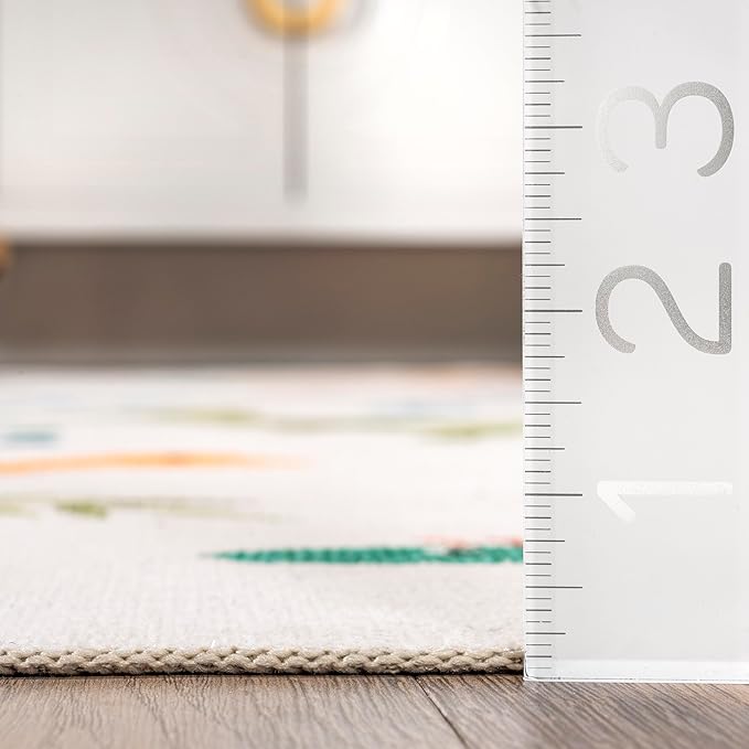 nuLOOM Eamon Dinosaur Machine Washable Kids Ultra Thin Area Rug, 4' x 6', White Multi - LeafyLoom