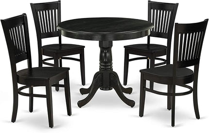 East West Furniture ANVA5-BLK-W 5 Piece Modern Dining Table Set Includes a Round Kitchen Table with Pedestal and 4 Dining Room Chairs, 36x36 Inch, Black - LeafyLoom