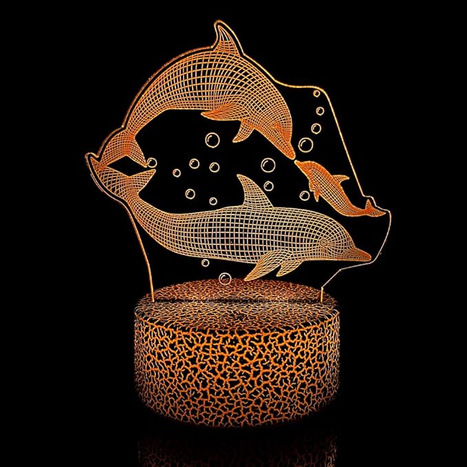 Dolphin Night Light,3D Ocean Dolphin Illusion Lamp with Remote Touch 16 Colors Changing,Room Table Lamp for Family, Friends - LeafyLoom