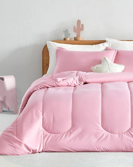 SLEEP ZONE Kids Pink Bedding Twin Comforter Set - Super Soft & Cute Printed 2-Piece Comforter Set All Seasons for Girls, Fade Resistant, Machine Washable, Ballet Pink - LeafyLoom
