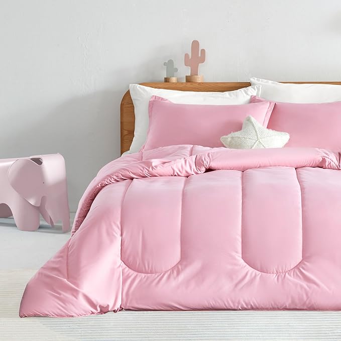 SLEEP ZONE Kids Pink Bedding Twin Comforter Set - Super Soft & Cute Printed 2-Piece Comforter Set All Seasons for Girls, Fade Resistant, Machine Washable, Ballet Pink - LeafyLoom