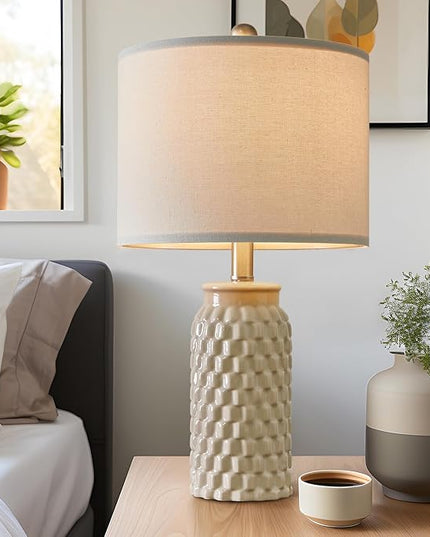 20.5" Modern Ceramic Bedside Lamp Set of 2 for Bedroom Decor Farmhouse Table Lamp for Living Room Office Dorm - LeafyLoom