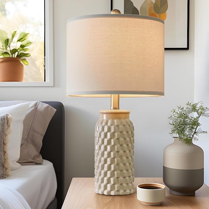 20.5" Modern Ceramic Bedside Lamp Set of 2 for Bedroom Decor Farmhouse Table Lamp for Living Room Office Dorm - LeafyLoom