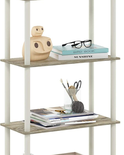 Furinno Turn-N-Tube 4-Tier Multipurpose Shelf Display Rack, Round Tubes, Sonoma Oak/White - LeafyLoom