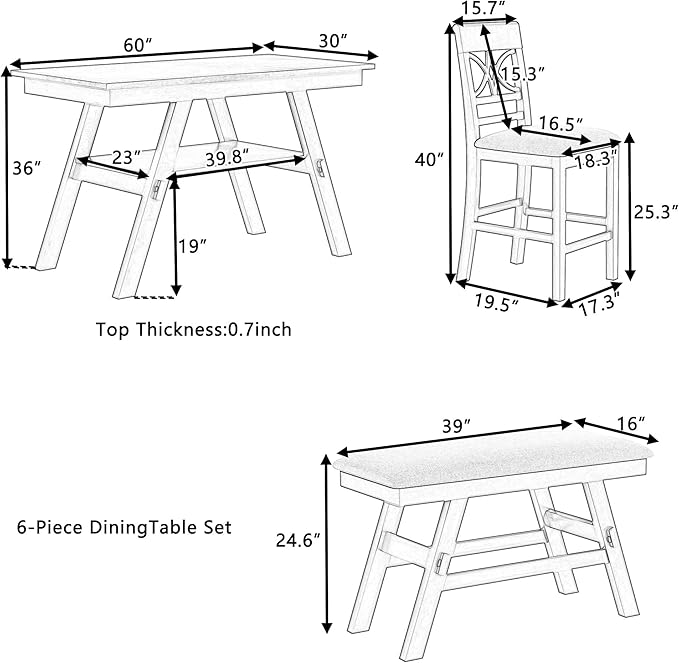 6-Piece Wood Counter Height Dining Table Set with Storage Shelf, Bench and 4 Chairs, for Kitchen, Living Room, Rustic Style, Espresso, 60" L x 30" W x 36" H - LeafyLoom