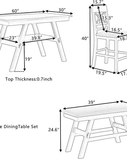 Kitchen Room 6-Piece Counter Height Dining Table Set-Rustic Style with Storage Shelf, Bench, and 4 Chairs, OneSize, Espresso+Beige Cushion - LeafyLoom