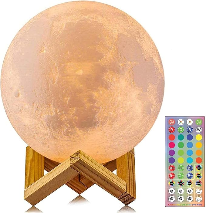 CPLA Moon Lamp for Adults Kids, Moon Night Light LED 3D Printing Moon Light with Stand & Remote/Touch Control and USB Rechargeable 7.1 inch (Large Size) - LeafyLoom