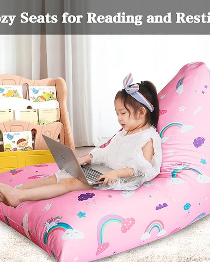 Jorbest Unicorns Stuffed Animal Storage Bean Bag Chair for Kids and Adults, Unicorns Rainbow Bean Bag Stuffed Animal Storage, Luxury Velvet Stuffie Seat - Cover ONLY (200L/52 Gal, Rainbow) - LeafyLoom